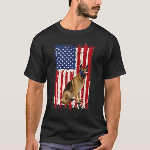 German Shepherd Dog American Flag Patriotic   4th  T_Shirt