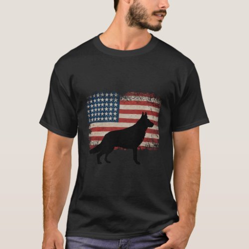 German Shepherd Dog American Flag T_Shirt
