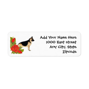 German Shepherd Dog and Red Roses Label