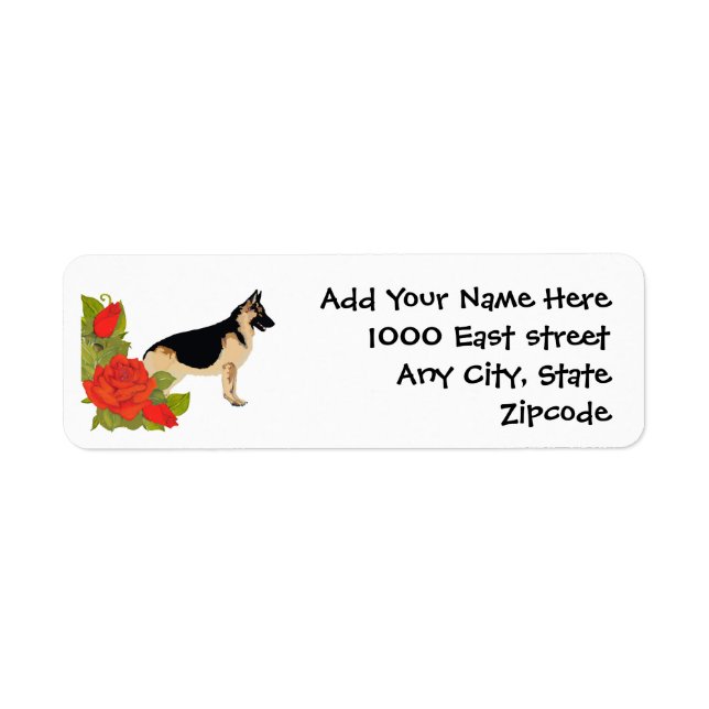 German Shepherd Dog and Red Roses Label (Front)