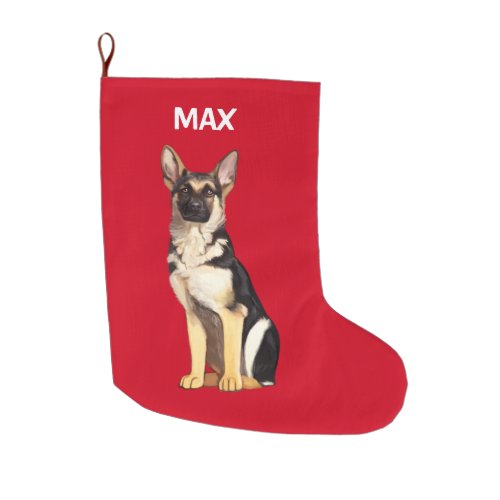 German Shepherd Dog at Christmas Name Customizable Large Christmas Stocking