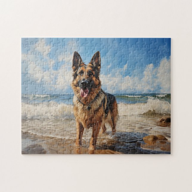 German Shepherd dog at the beach Jigsaw Puzzle (Horizontal)