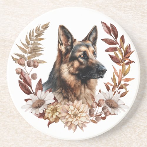German Shepherd Dog Autumn Wreath Coaster
