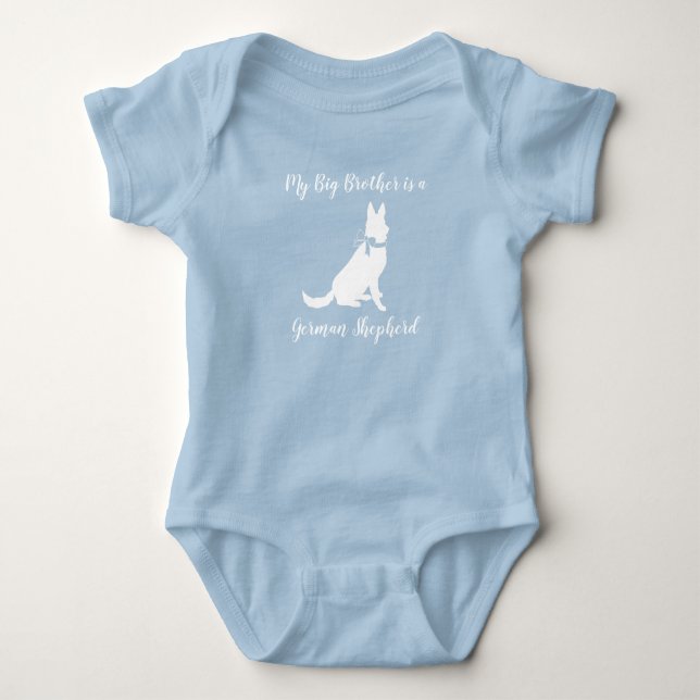 German Shepherd Dog Baby Shower Blue Boy Baby Bodysuit (Front)