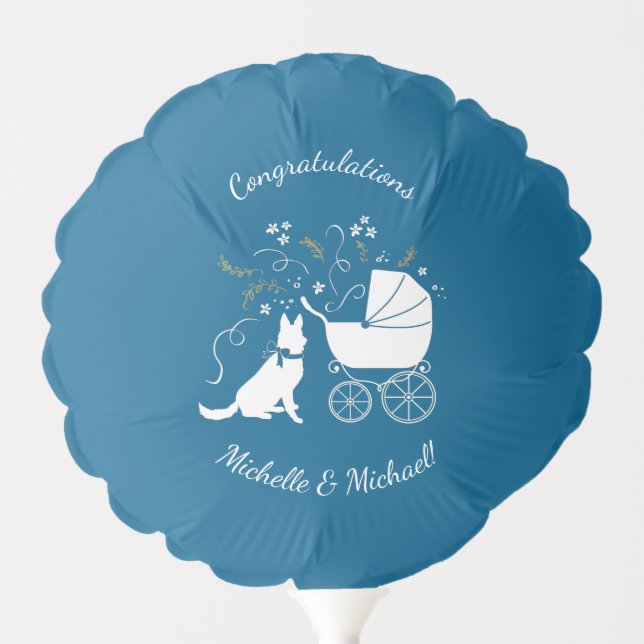 German Shepherd Dog Baby Shower Blue Boy Balloon (Front)