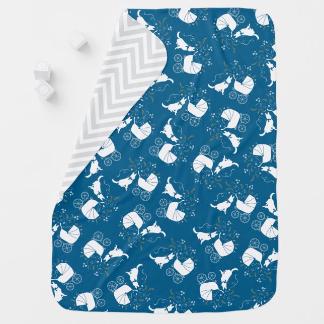 German Shepherd Dog Baby Shower Blue Boy Blanket (In Situ)
