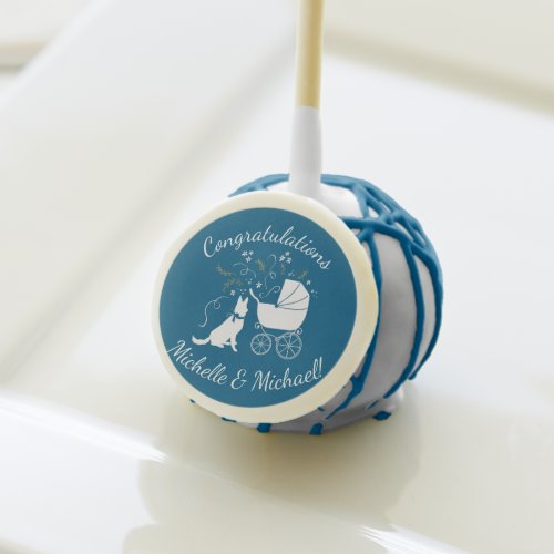 German Shepherd Dog Baby Shower Blue Boy Cake Pops