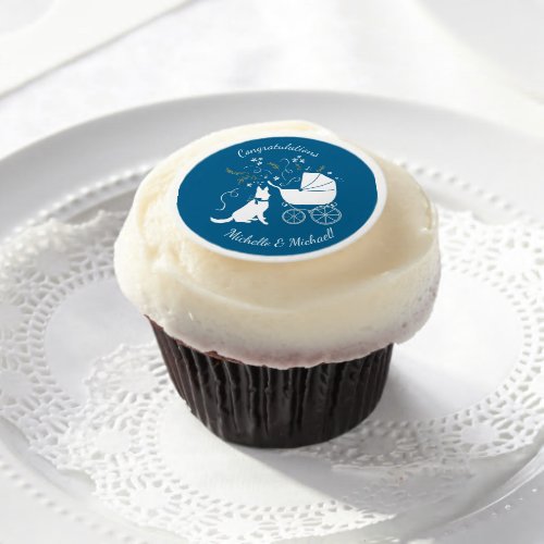 German Shepherd Dog Baby Shower Blue Boy Edible Frosting Rounds