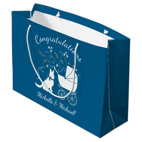 German Shepherd Dog Baby Shower Blue Boy Large Gift Bag