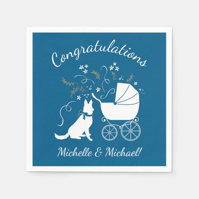 German Shepherd Dog Baby Shower Blue Boy Napkins (Front)