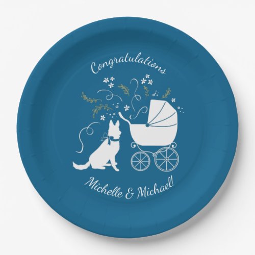 German Shepherd Dog Baby Shower Blue Boy Paper Plates