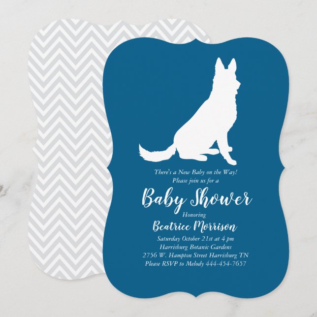 German Shepherd Dog Baby Shower French Blue Boy Invitation (Front/Back)