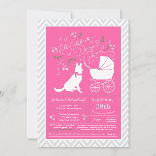 German Shepherd Dog Baby Shower French Pink Girl Invitation
