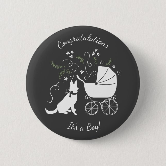 German Shepherd Dog Baby Shower Genderless Button (Front)
