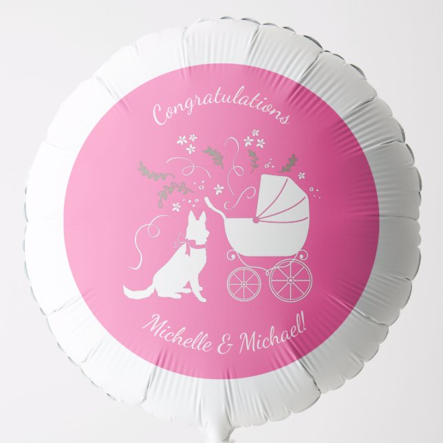 German Shepherd Dog Baby Shower Pink Girl Balloon (Front)