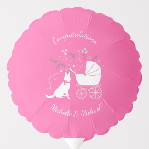 German Shepherd Dog Baby Shower Pink Girl Balloon