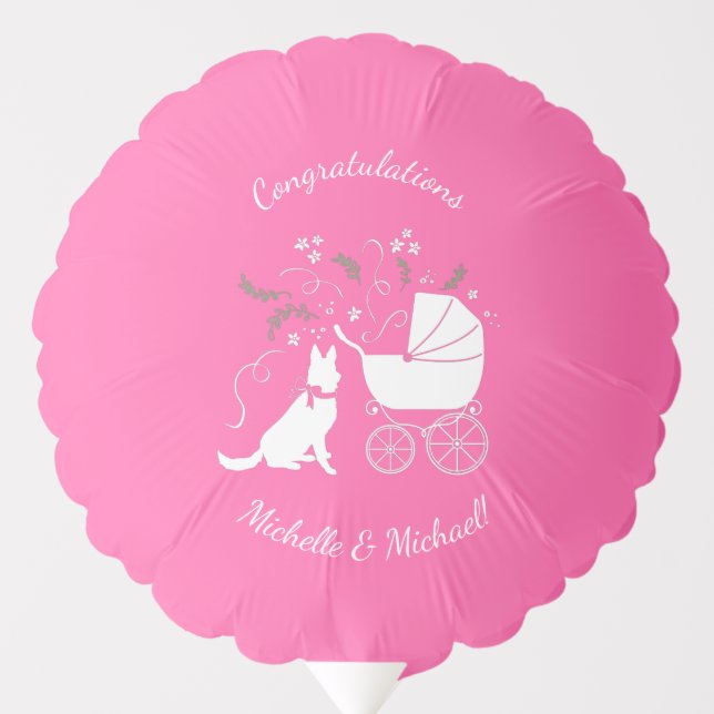 German Shepherd Dog Baby Shower Pink Girl Balloon (Front)