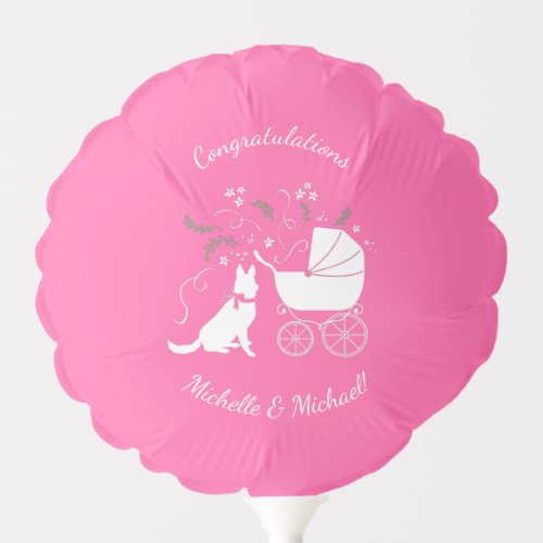 German Shepherd Dog Baby Shower Pink Girl Balloon