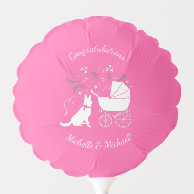 German Shepherd Dog Baby Shower Pink Girl Balloon (Front)