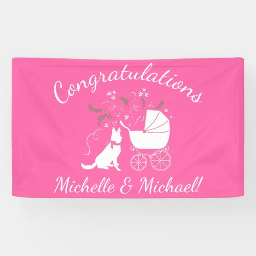 German Shepherd Dog Baby Shower Pink Girl Banner