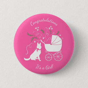 German Shepherd Dog Baby Shower Pink Girl Button