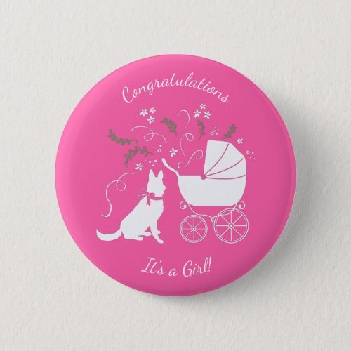 German Shepherd Dog Baby Shower Pink Girl Button