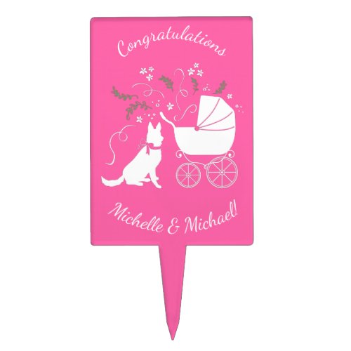 German Shepherd Dog Baby Shower Pink Girl Cake Topper