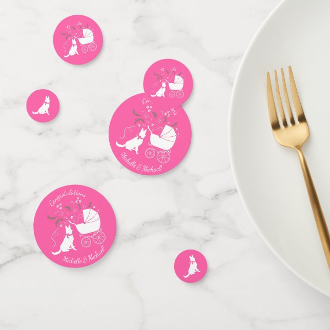 German Shepherd Dog Baby Shower Pink Girl Confetti (Group)