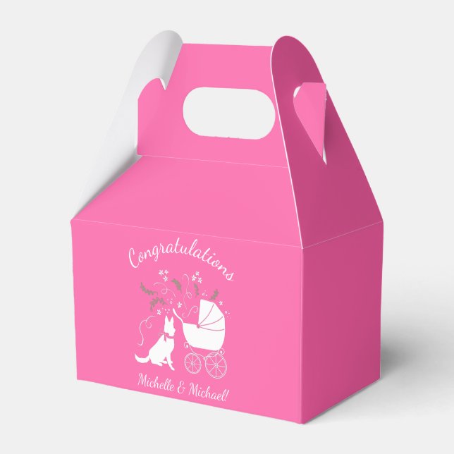 German Shepherd Dog Baby Shower Pink Girl Favor Boxes (Front Side)