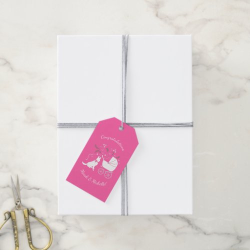 German Shepherd Dog Baby Shower Pink Girl Gift Tags