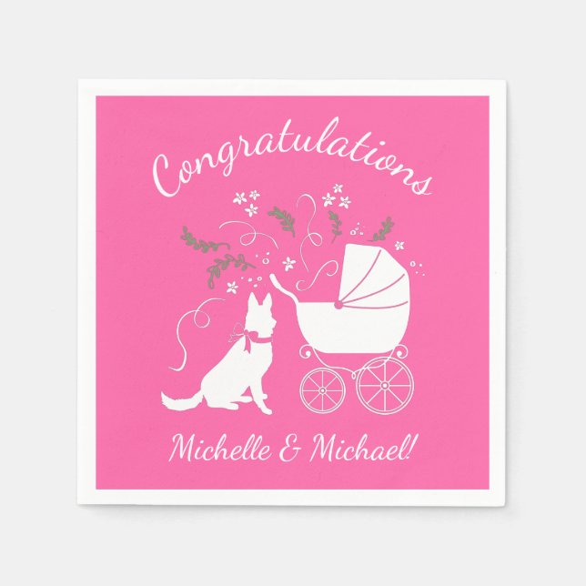 German Shepherd Dog Baby Shower Pink Girl Napkins (Front)