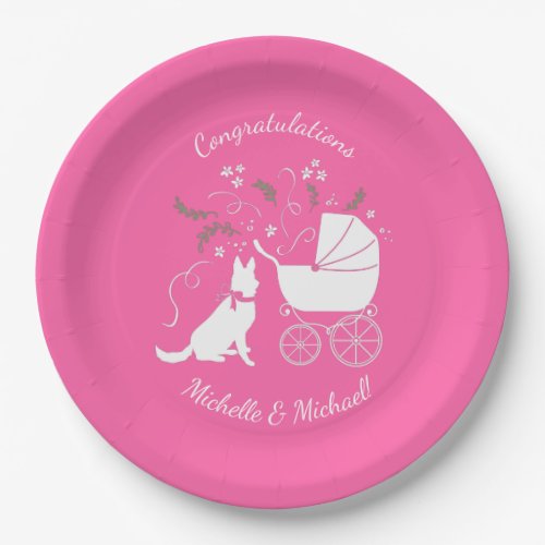 German Shepherd Dog Baby Shower Pink Girl Paper Plates