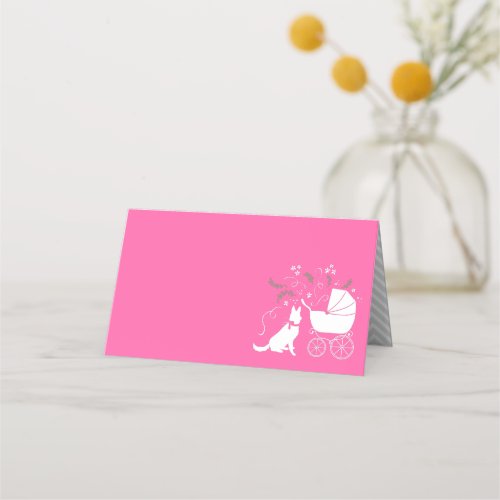 German Shepherd Dog Baby Shower Pink Girl Place Card