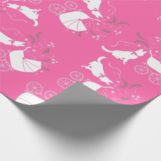 German Shepherd Dog Baby Shower Pink Girl Wrapping Paper (Corner)