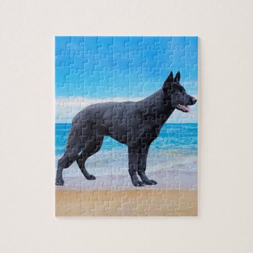 German Shepherd Dog Beach Portrait Jigsaw Puzzle