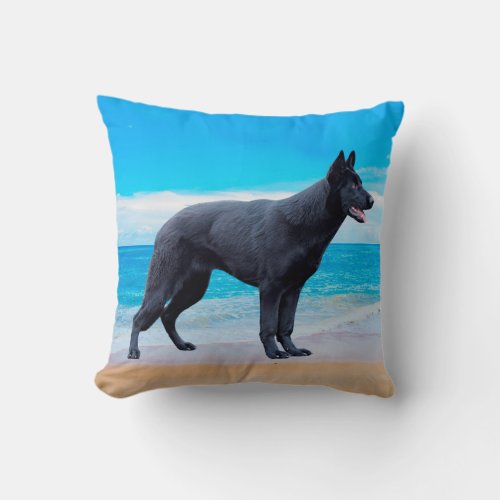 German Shepherd Dog Beach Portrait Throw Pillow
