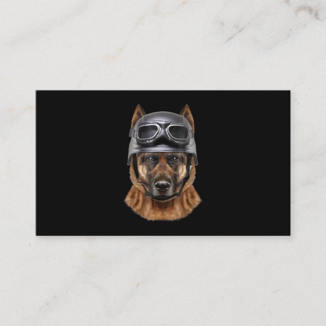 German Shepherd Dog, Biker In Motorcycle Helmet Business Card (Front)
