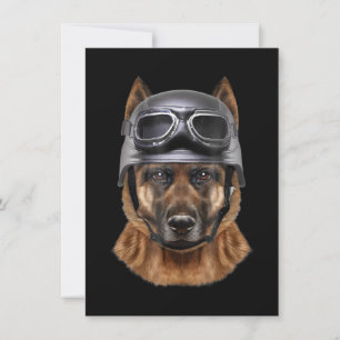 German Shepherd Dog, Biker In Motorcycle Helmet Invitation