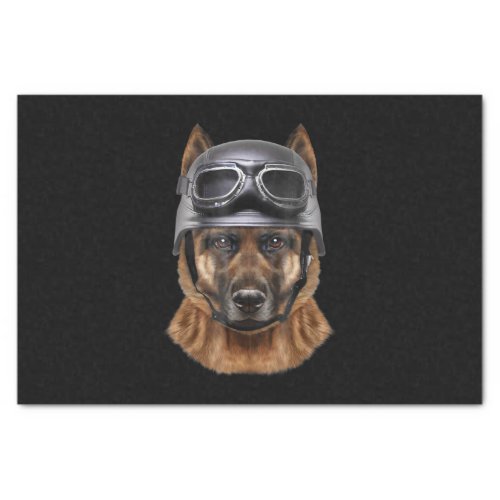 German Shepherd Dog Biker In Motorcycle Helmet Tissue Paper