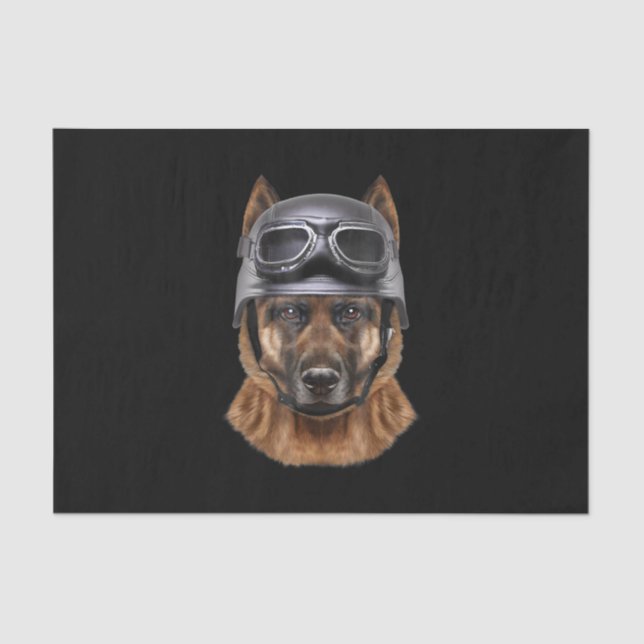 German Shepherd Dog, Biker In Motorcycle Helmet Tissue Paper (Front)
