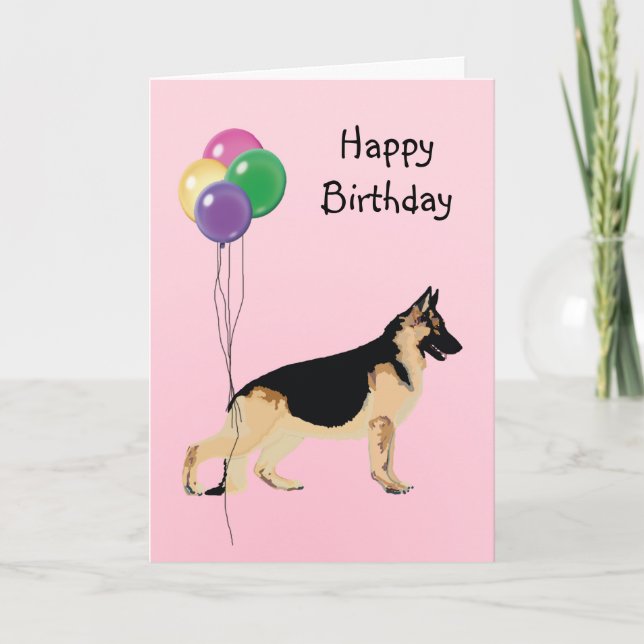 German Shepherd Dog, Birthday Balloons Card (Front)