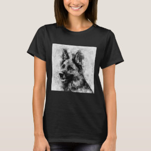 German Shepherd Dog Black and White Watercolor T-Shirt