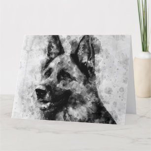 German Shepherd Dog Black and White Watercolor Thank You Card