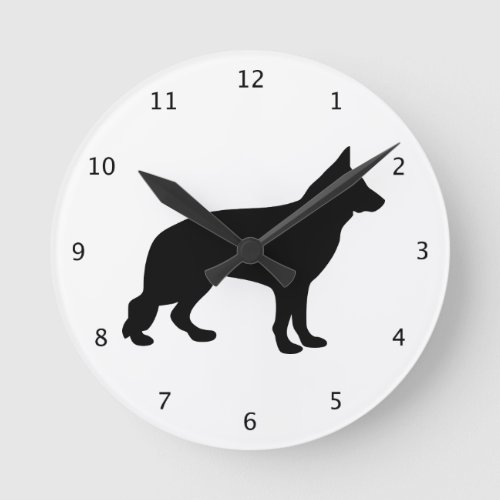 German Shepherd dog black silhouette alsatian Round Clock