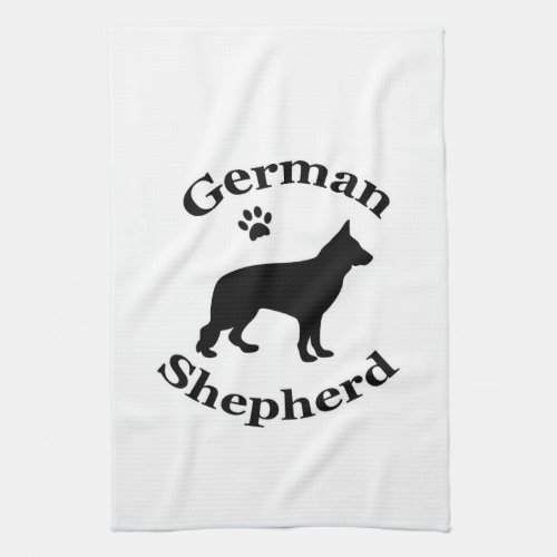 German Shepherd dog black silhouette paw print Kitchen Towel