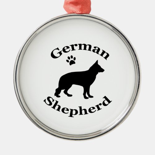 German Shepherd dog black silhouette paw print Metal Ornament