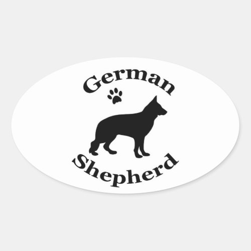 german shepherd dog black silhouette paw print oval sticker