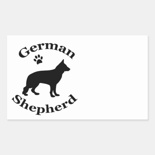 german shepherd dog black silhouette paw print rectangular sticker