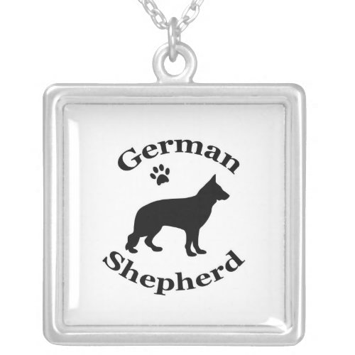 German Shepherd dog black silhouette paw print Silver Plated Necklace