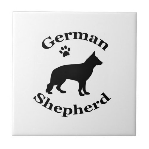 German Shepherd dog black silhouette paw print Tile